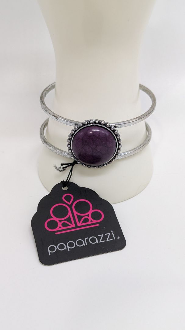 Paparazzi Silver/Purple Open Medallion Bangle Bracelet