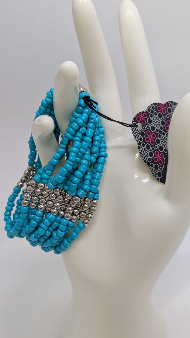 Paparazzi Turquoise/Silver Multi-Strand Beaded Bracelet