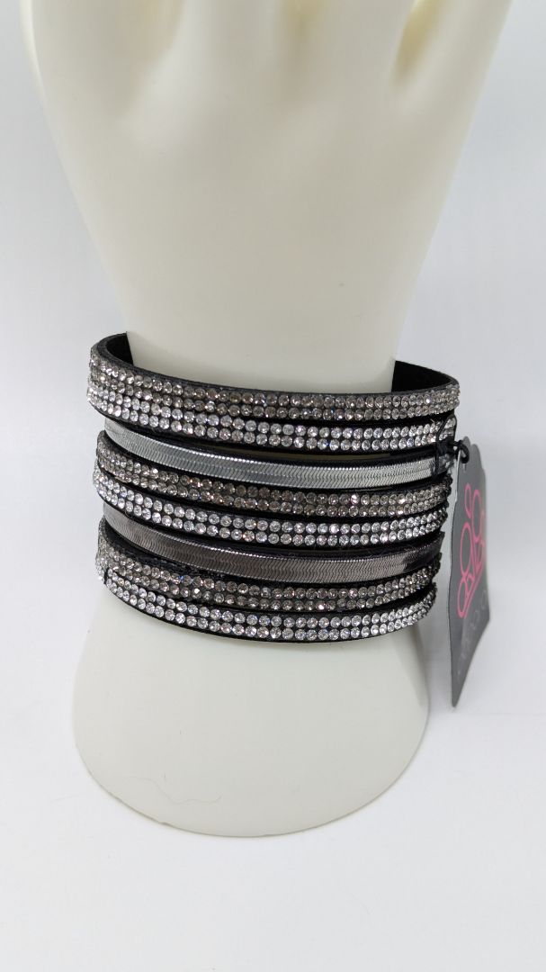 Paparazzi Black/Silver Studded Wrap Bracelet