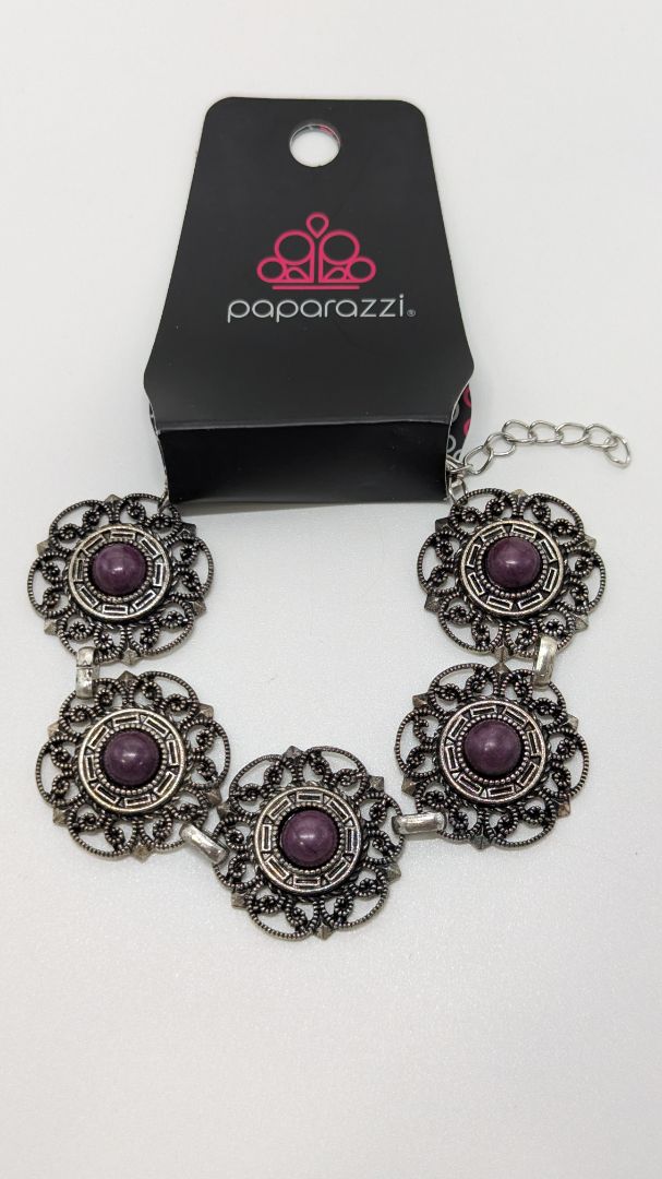 Paparazzi Blackened Silver/Purple Medallion Bracelet