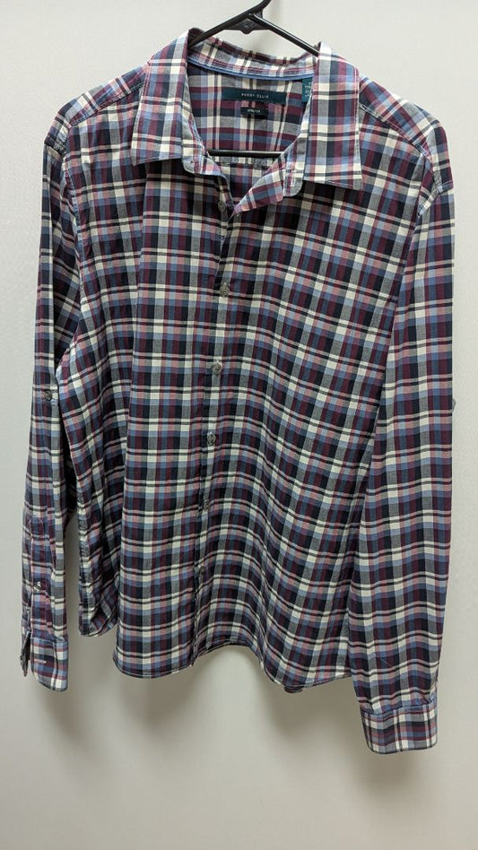 Perry Ellis Stretch Maroon Plaid Button-Down Shirt