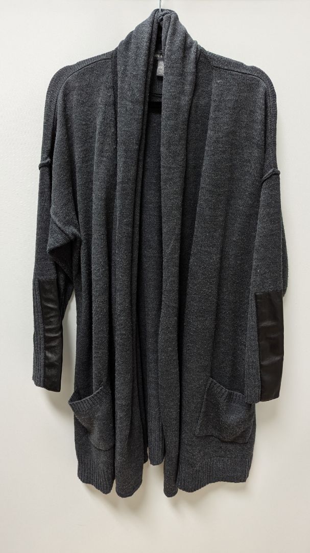 Kate & Mallory Dark Grey Faux-Leather Cuff Cardigan