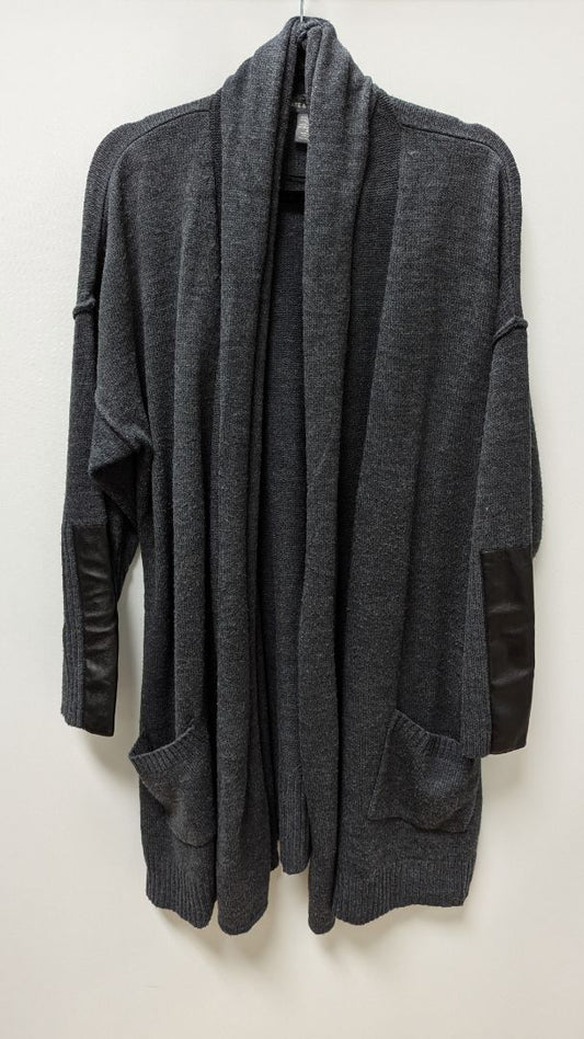 Kate & Mallory Dark Grey Faux-Leather Cuff Cardigan