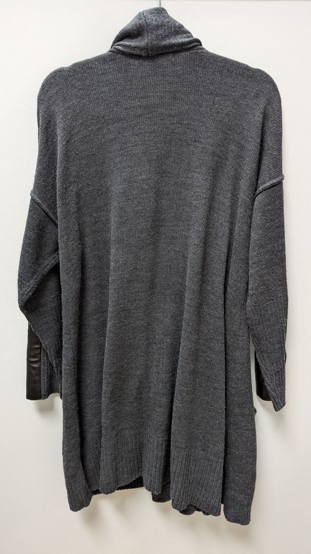 Kate & Mallory Dark Grey Faux-Leather Cuff Cardigan