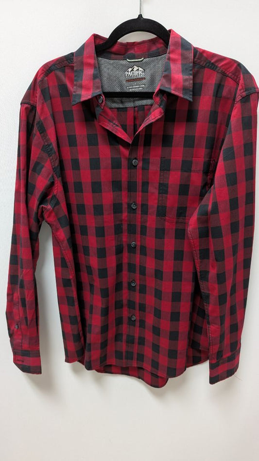Pacific Outfitters Red/Black Plaid "Active Stretch" Button-Down Shirt