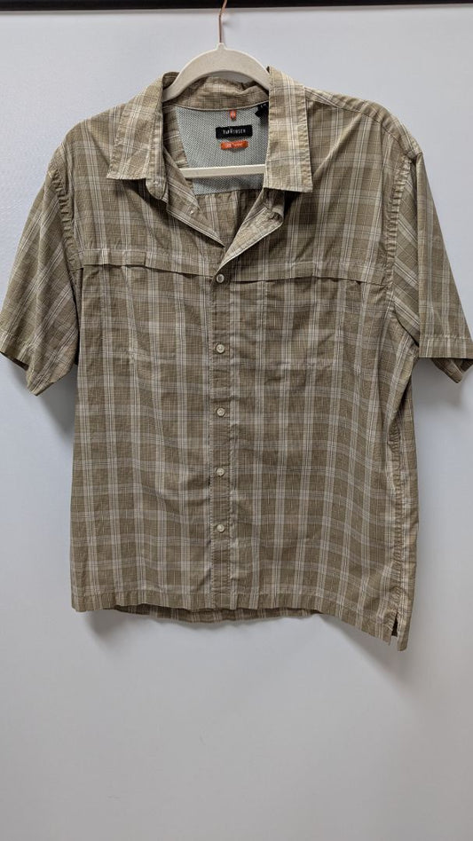 Van Heusen Light Brown Plaid Traveler Button-Down Shirt