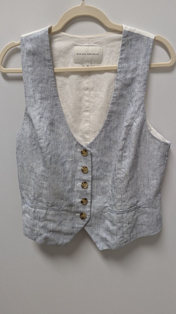 Banana Republic Navy/White Striped Linen Vest