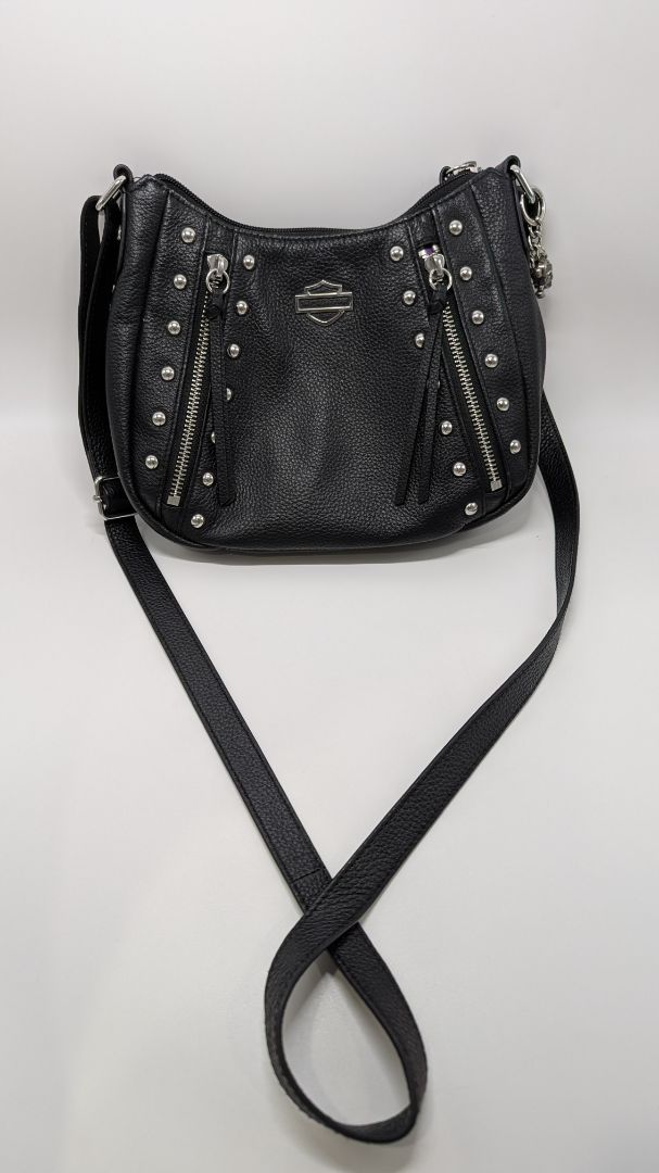 Harley Davidson Black Studded Rider Leather Crossbody Purse