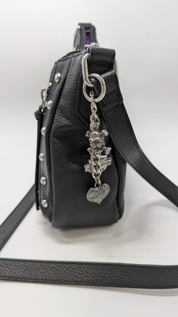 Harley Davidson Black Studded Rider Leather Crossbody Purse