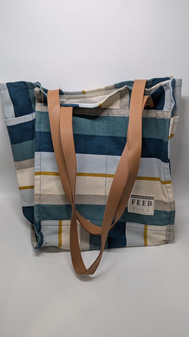 FEED Blue Striped Canvas Tote Bag