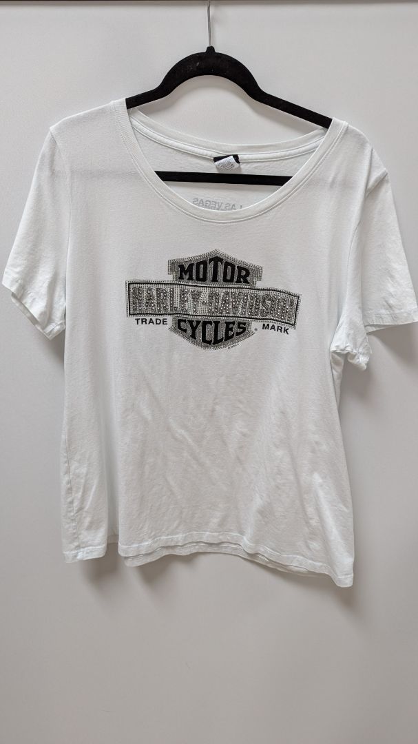 Harley Davidson White/Black Sequin Graphic Tee