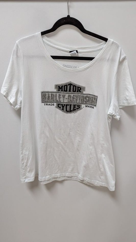 Harley Davidson White/Black Sequin Graphic Tee
