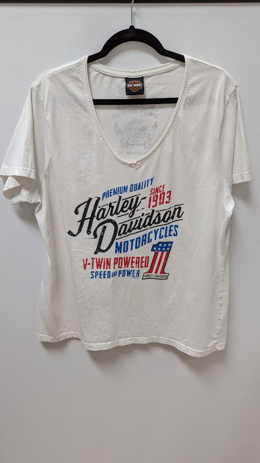 Harley Davidson White Women's Distressed Graphic Tee