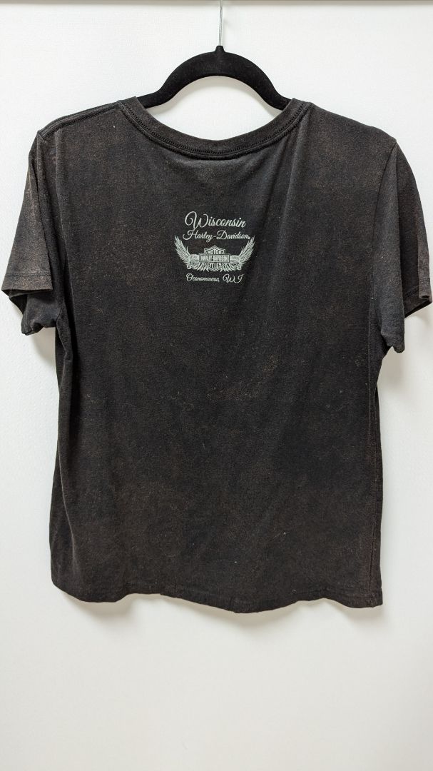 Harley Davidson Black Bleach Dyed Sequin Graphic Tee
