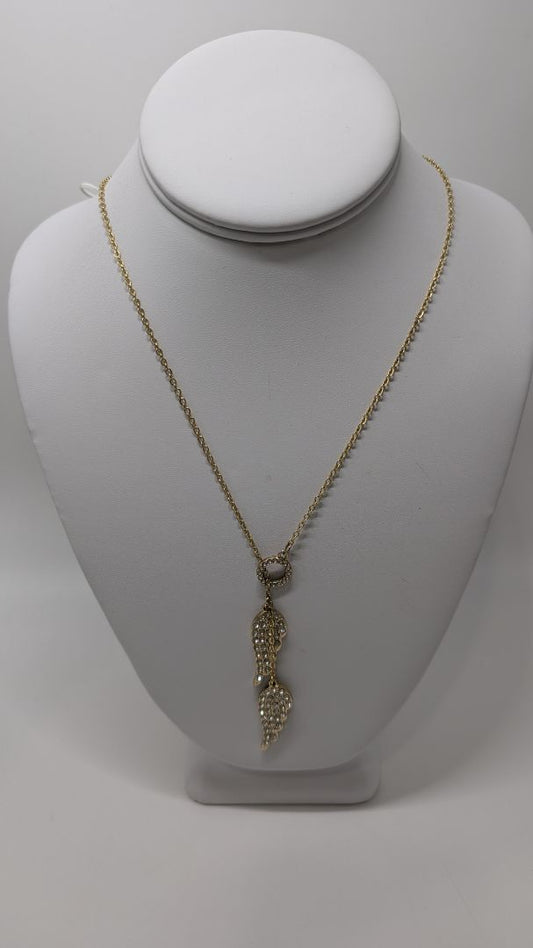 Gold Rhinestone Angel Wing Sliding Necklace