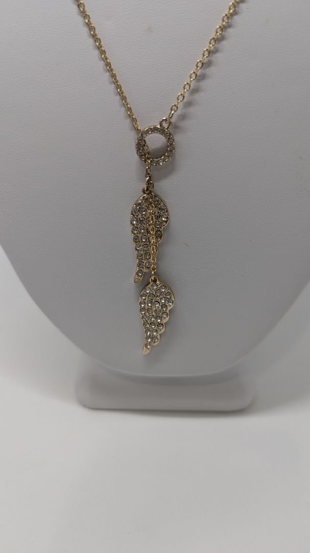 Gold Rhinestone Angel Wing Sliding Necklace