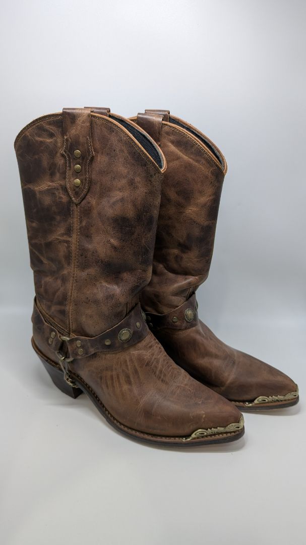 Abilene Dark Brown Distressed Harness Western Boots
