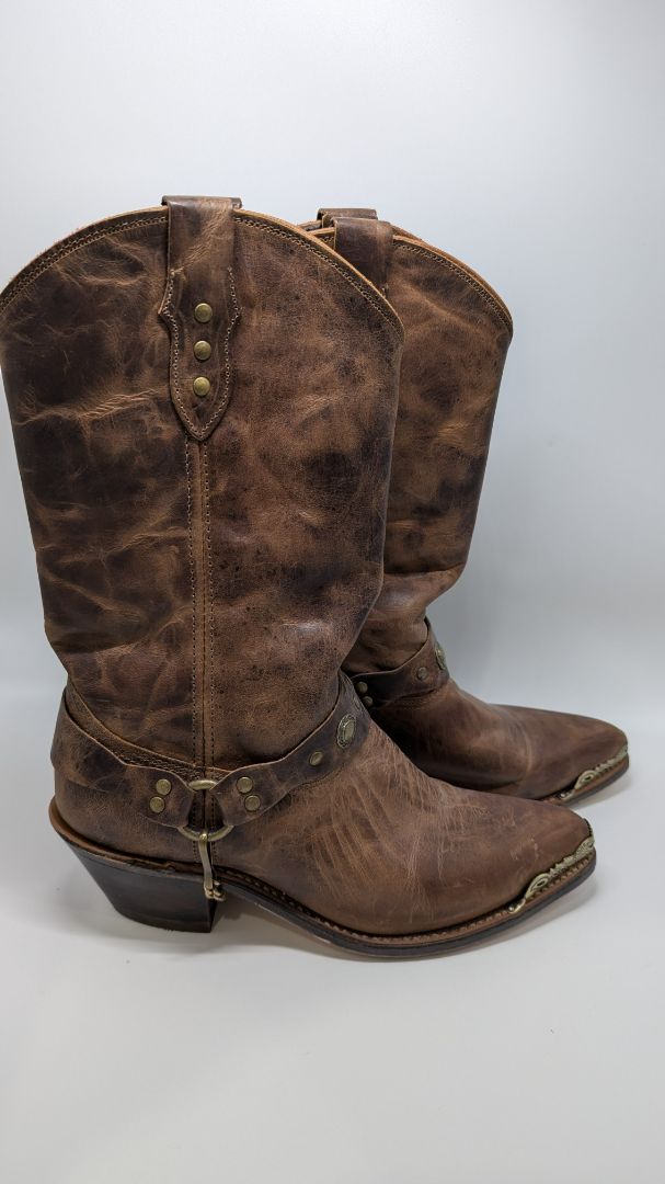 Abilene Dark Brown Distressed Harness Western Boots