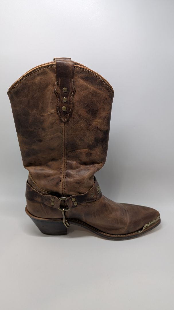 Abilene Dark Brown Distressed Harness Western Boots
