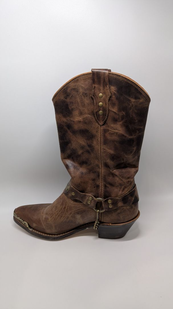 Abilene Dark Brown Distressed Harness Western Boots