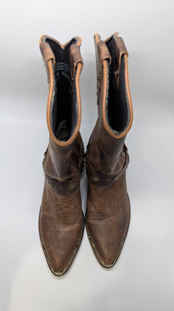 Abilene Dark Brown Distressed Harness Western Boots