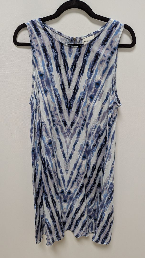 AVA & VIV Blue Striped Dye Sleeveless Shift Dress