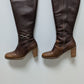 Bass Dark Brown Leather Heeled Knee-High Boots