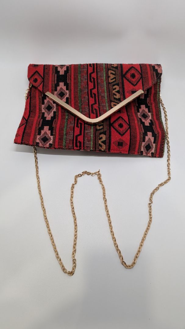 Red/Black Patterned Woven Clutch Crossbody Purse