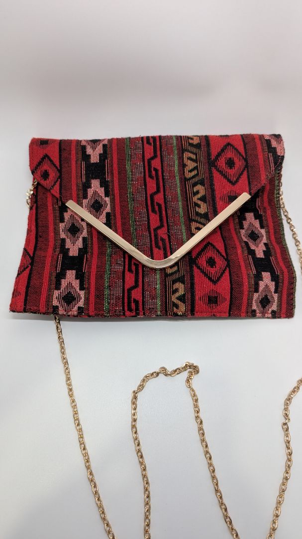 Red/Black Patterned Woven Clutch Crossbody Purse