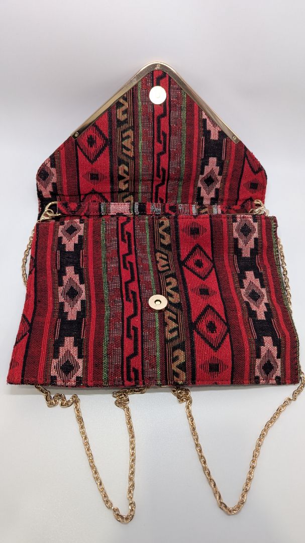 Red/Black Patterned Woven Clutch Crossbody Purse