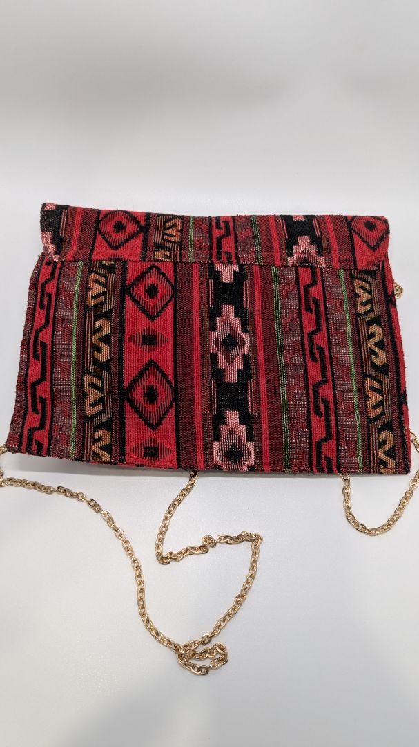 Red/Black Patterned Woven Clutch Crossbody Purse