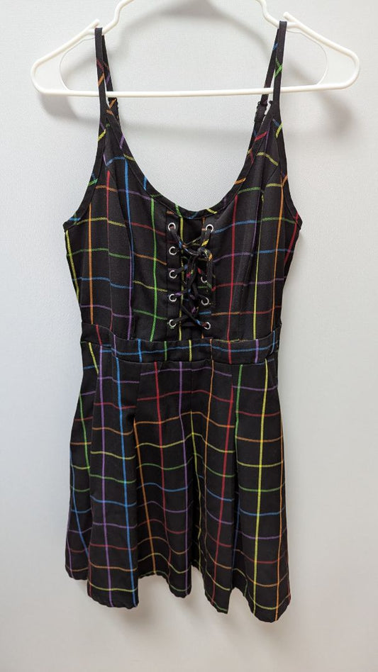 Hot Topic Black/Multicolor Plaid Corseted Mini Dress
