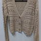 Pink Rose Tan Crochet Knit Cropped Cardigan