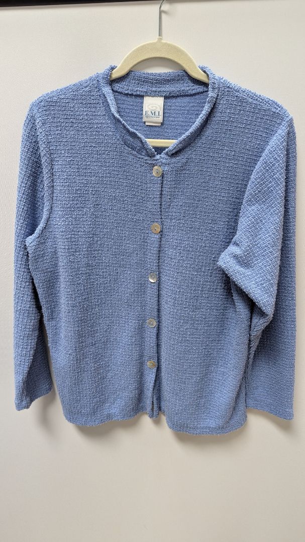 E.M.I. Sportswear Blue Textured Button-Down Cardigan Sweater