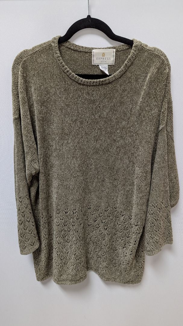Express Tricot Vintage Dark Green Cutout Hem Sweater
