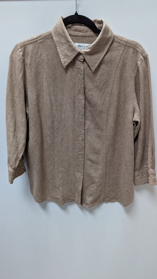 Coldwater Creek Brown Snap-Button-Down Linen Blouse
