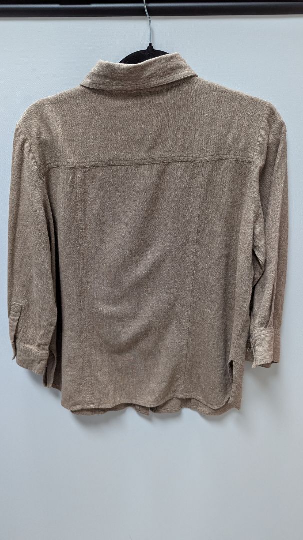 Coldwater Creek Brown Snap-Button-Down Linen Blouse