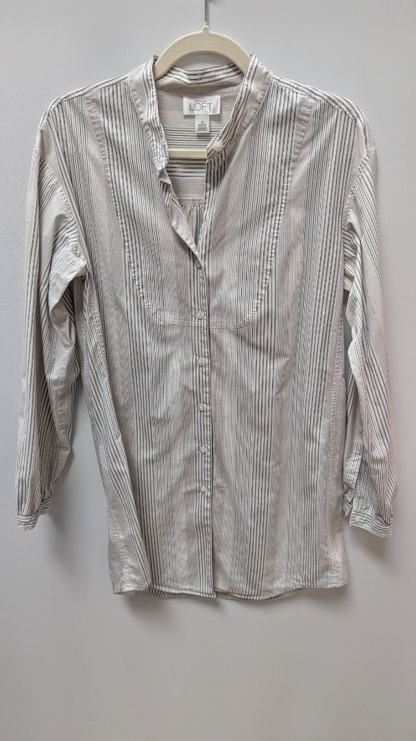 LOFT White/Black Striped Button-Down Blouse