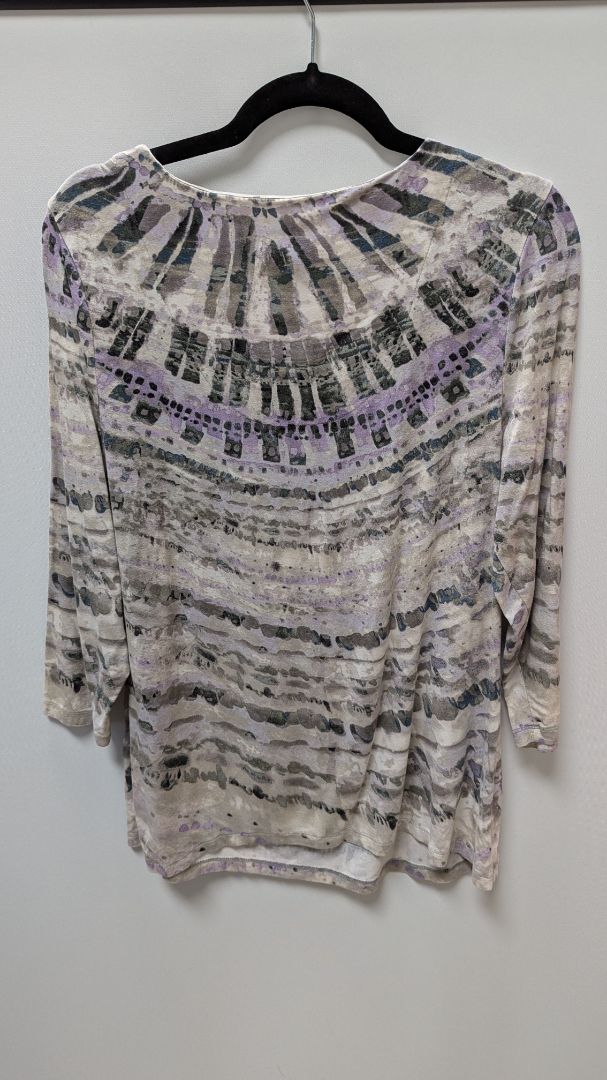 Chico's Grey/Purple Dye Print 3/4 Sleeve Blouse