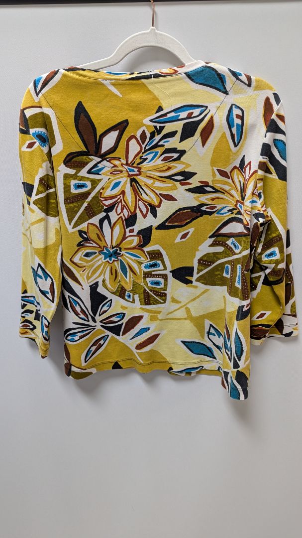 Chico's Yellow Printed 3/4 Sleeve Tee