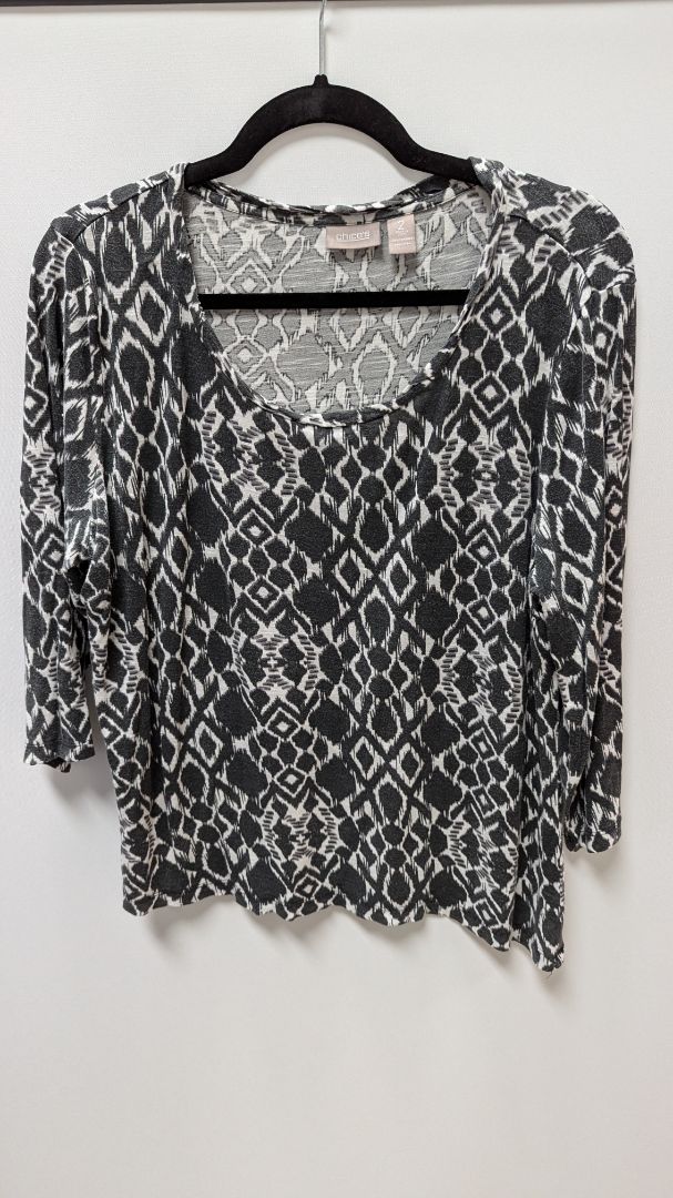 Chico's Dark Grey/White Printed Sheer Tee