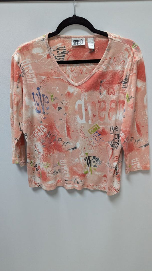 Chico's Design Pink Graphic V-Neck Tee
