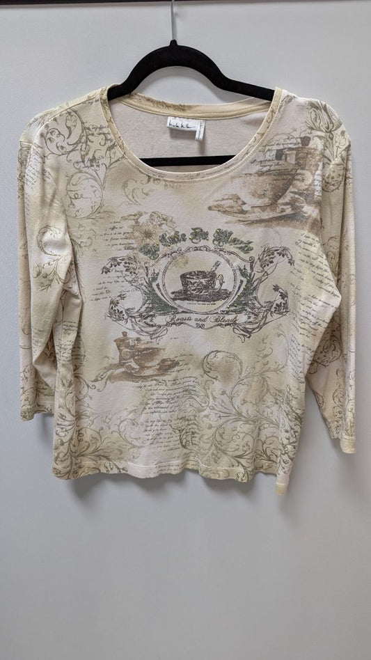 Nicole Miller Cafe Tan Printed Embellished Tee