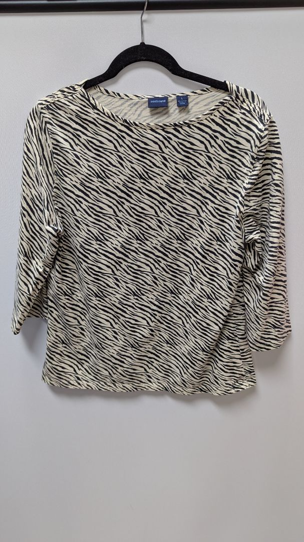 westbound Ivory/Black Zebra Striped 3/4 Sleeve Tee