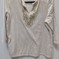 Coldwater Creek Ivory/Tan Embroidered Neck Tee