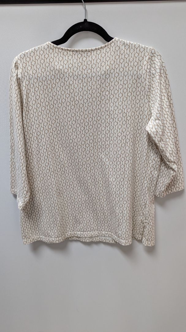 Coldwater Creek Ivory/Tan Embroidered Neck Tee