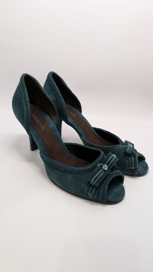 Aerosoles Dark Teal Suede Bow Heels