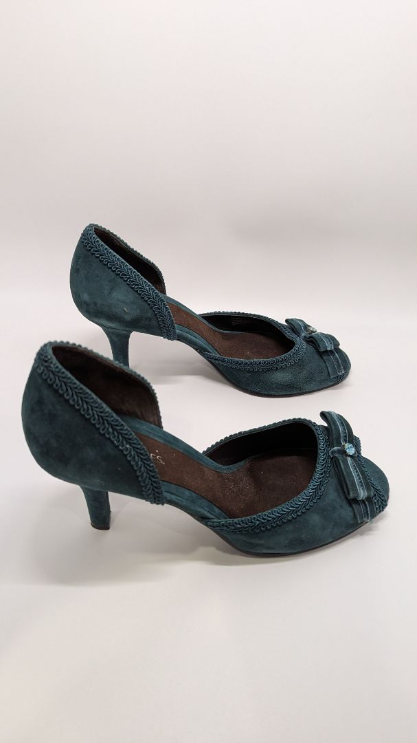 Aerosoles Dark Teal Suede Bow Heels