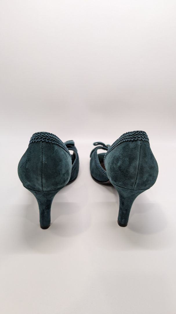Aerosoles Dark Teal Suede Bow Heels