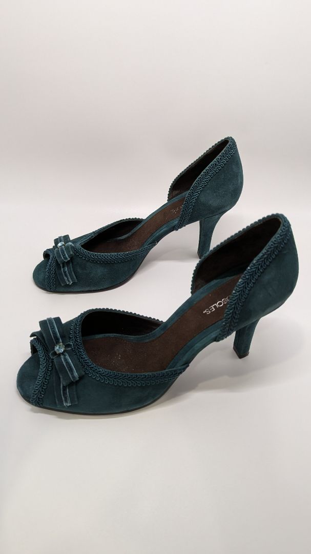 Aerosoles Dark Teal Suede Bow Heels